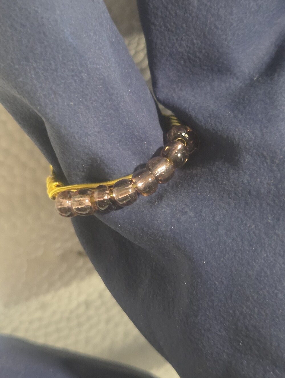 Handcrafted Gold Wire Ring with Smoky Brown Beaded Accent